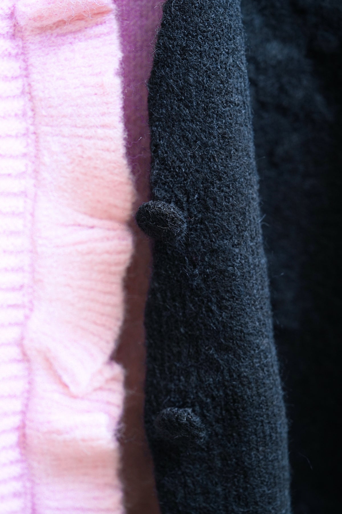 Contrast Black & Pink Layered Ruffle Trim Knit Cardigan
