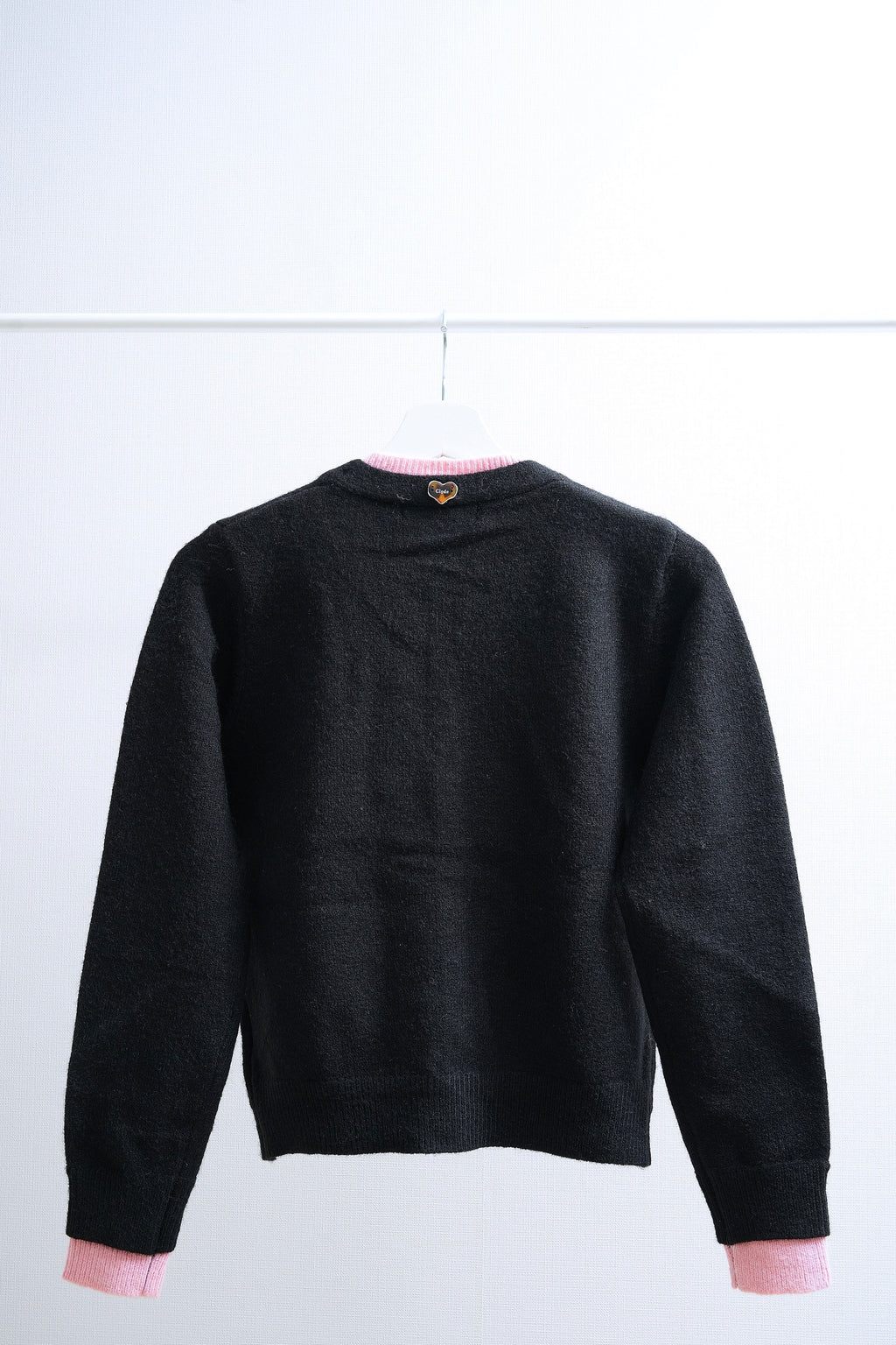 Contrast Black & Pink Layered Ruffle Trim Knit Cardigan