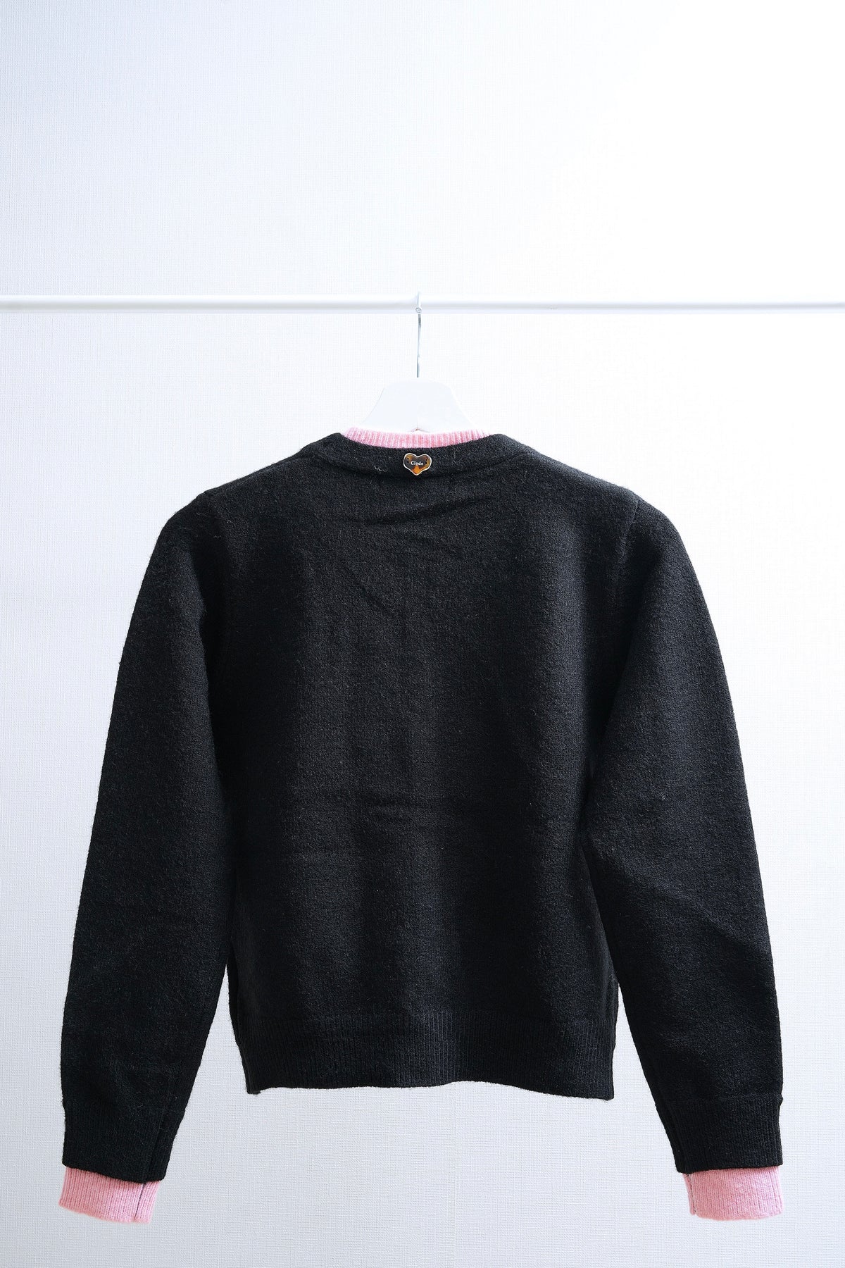 Contrast Black & Pink Layered Ruffle Trim Knit Cardigan