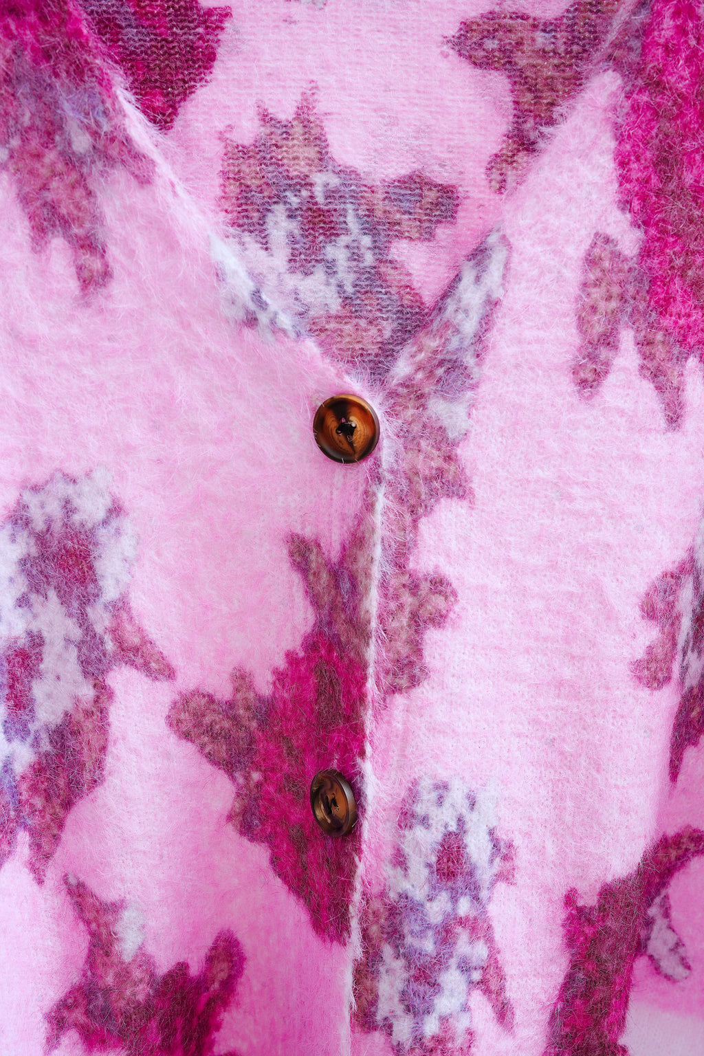 Pink Jacquard V-Neck Oversized Cardigan