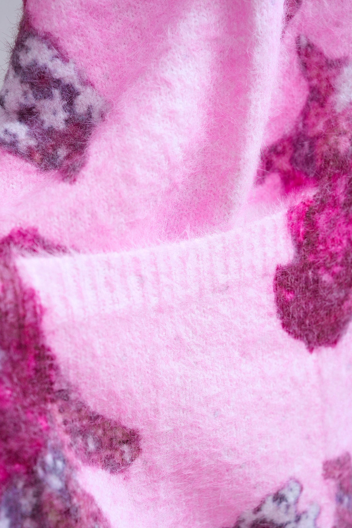 Pink Jacquard V-Neck Oversized Cardigan