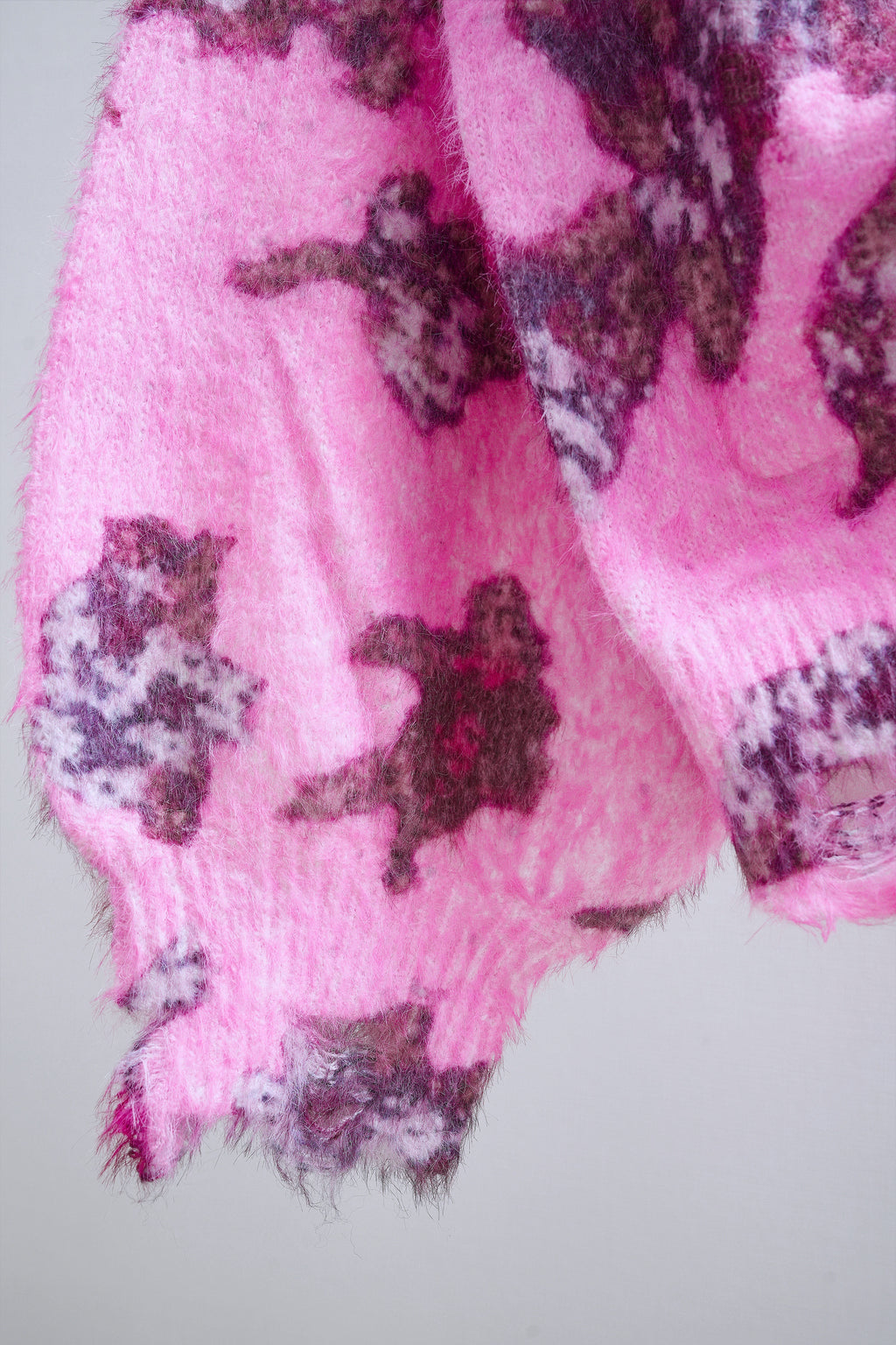 Pink Jacquard V-Neck Oversized Cardigan