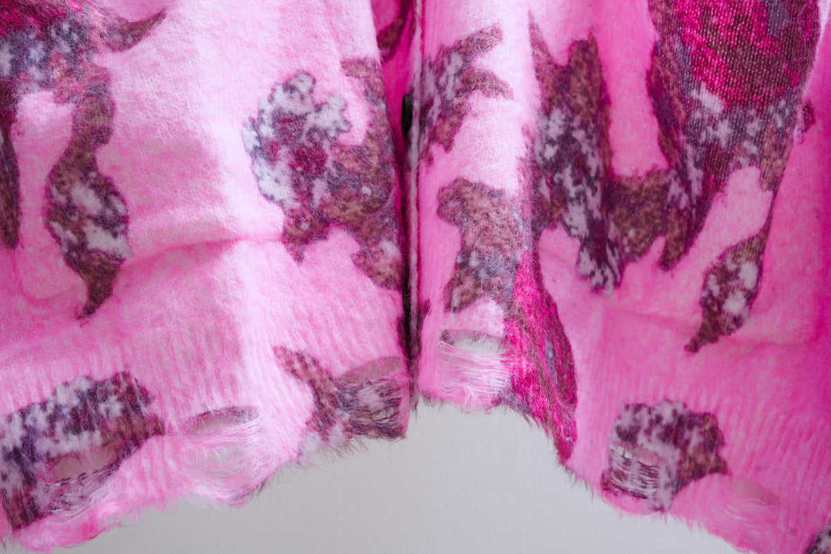 Pink Jacquard V-Neck Oversized Cardigan