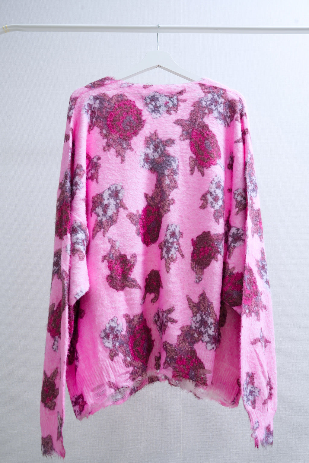 Pink Jacquard V-Neck Oversized Cardigan