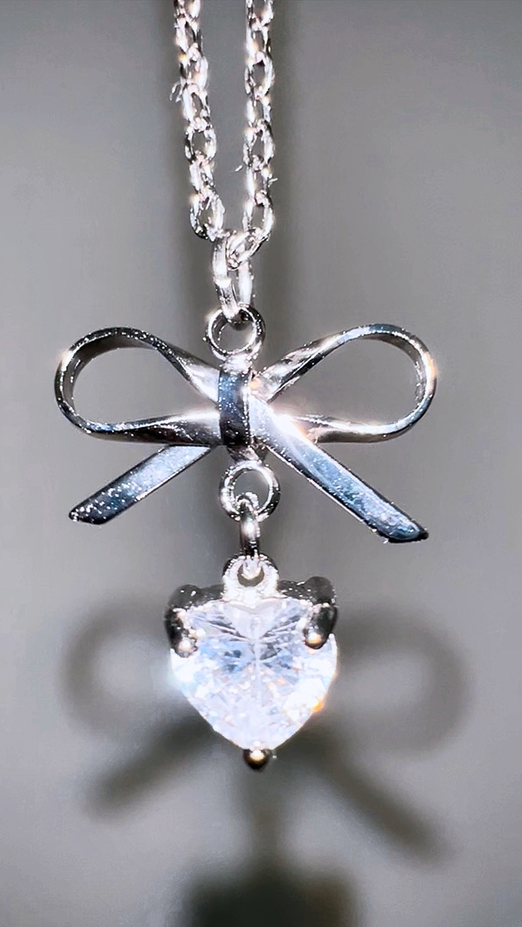 (SET) Ribbon Heart Stone Earrings+Necklace