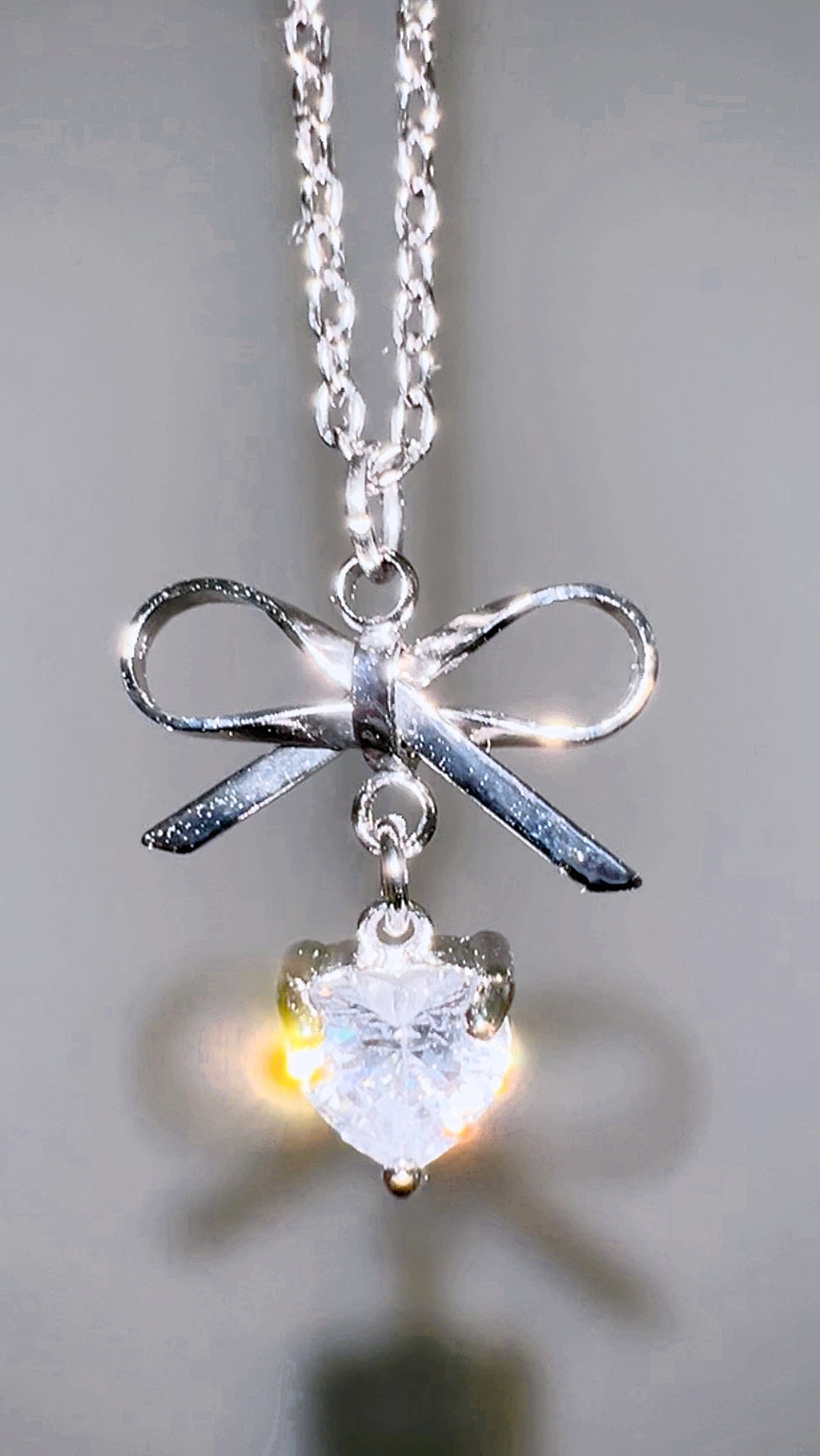 (SET) Ribbon Heart Stone Earrings+Necklace