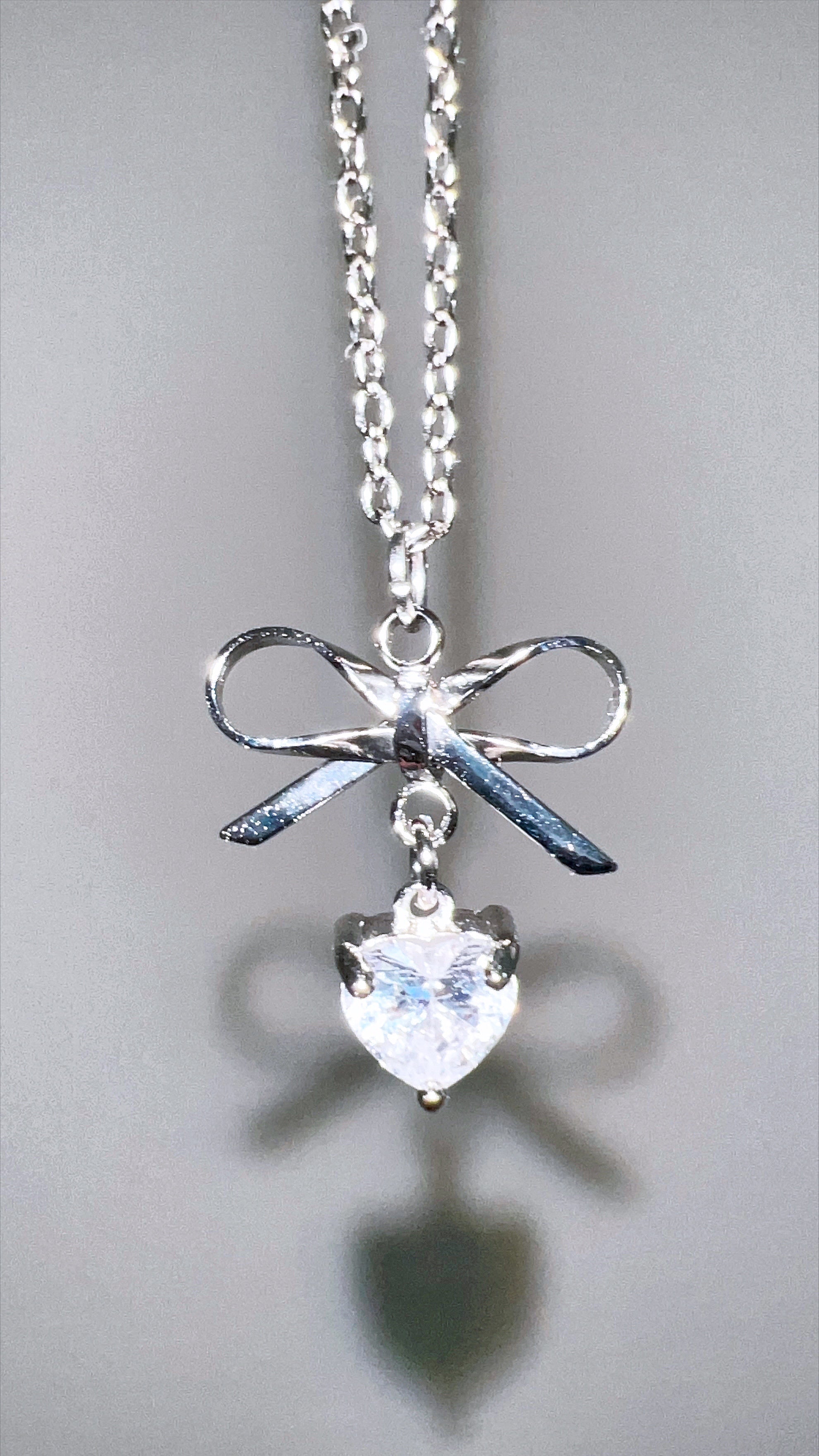 (SET) Ribbon Heart Stone Earrings+Necklace