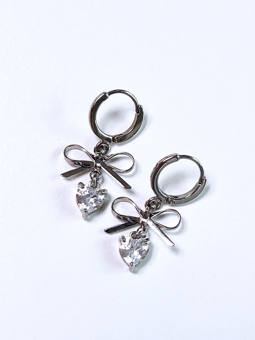 (SET) Ribbon Heart Stone Earrings+Necklace