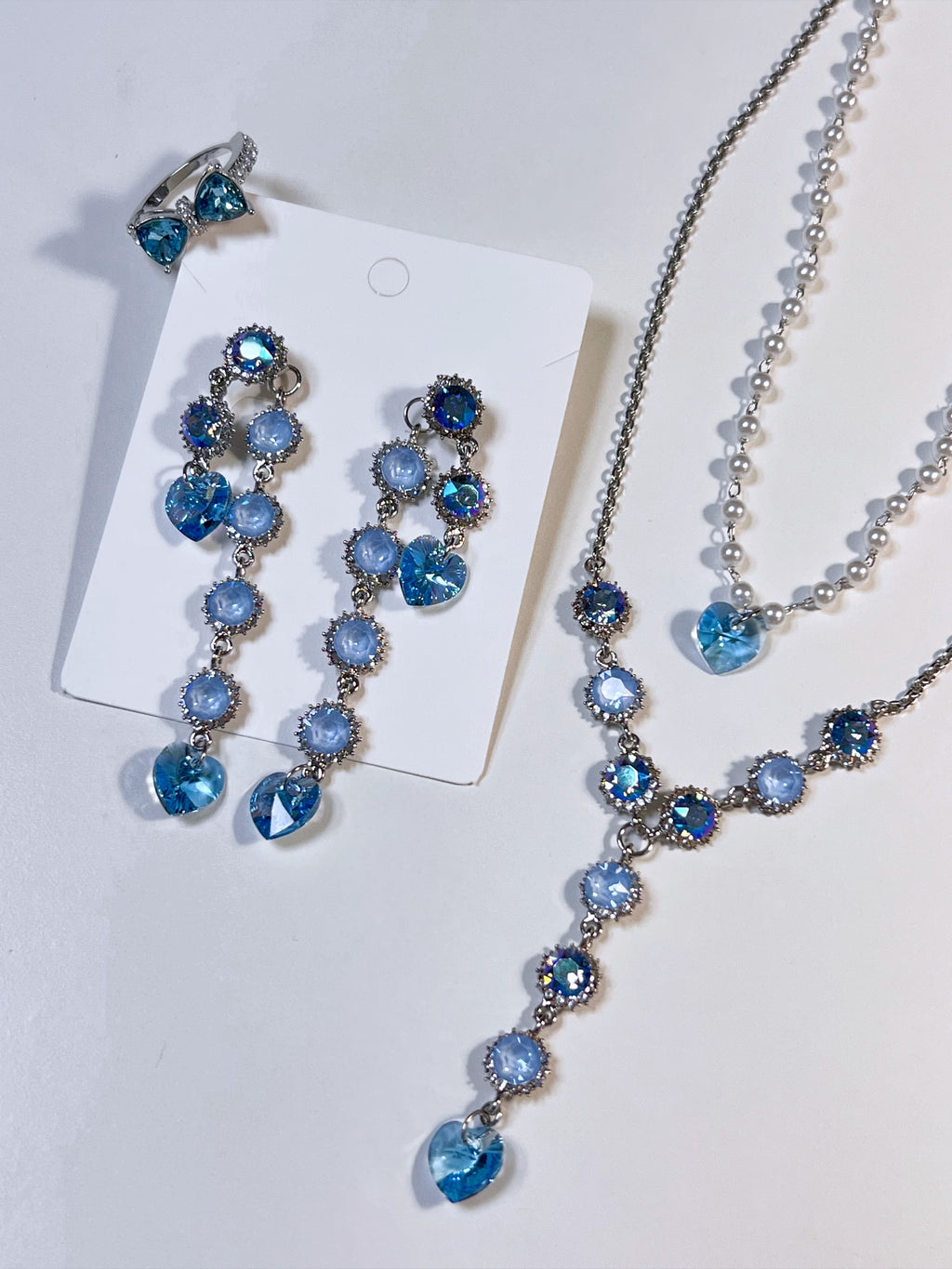 (BLUE SET) HEART to u Heart Earrings & Necklace