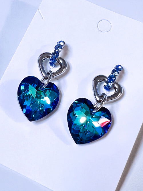 (SET) Sapphire Heart Earrings & Necklace