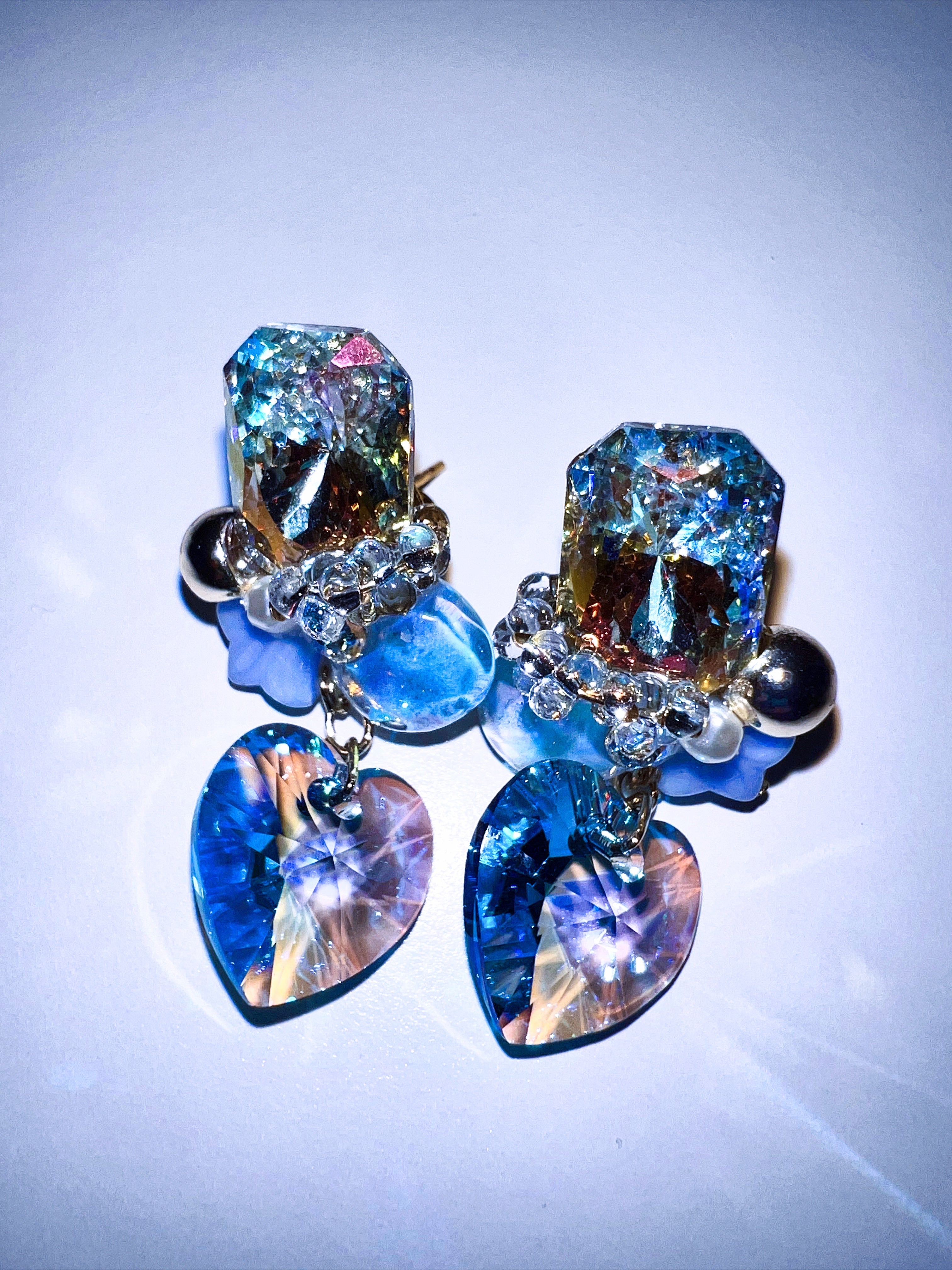 Cosmic Blue Gemstone & Crystal Heart Earrings