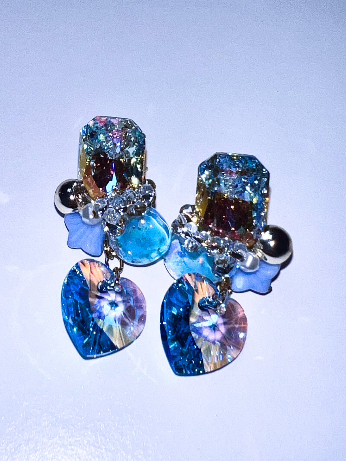 Cosmic Blue Gemstone & Crystal Heart Earrings