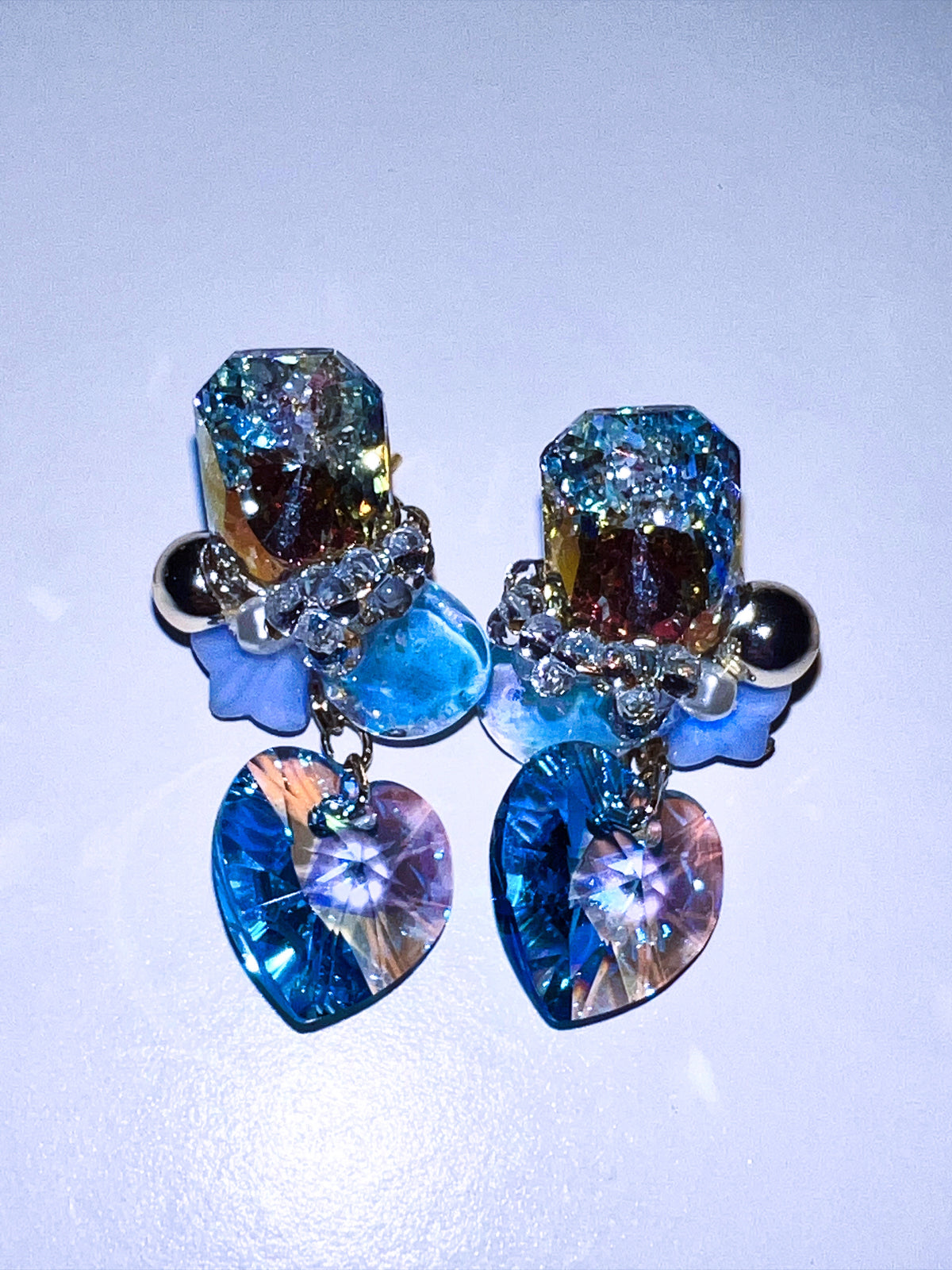 Cosmic Blue Gemstone & Crystal Heart Earrings