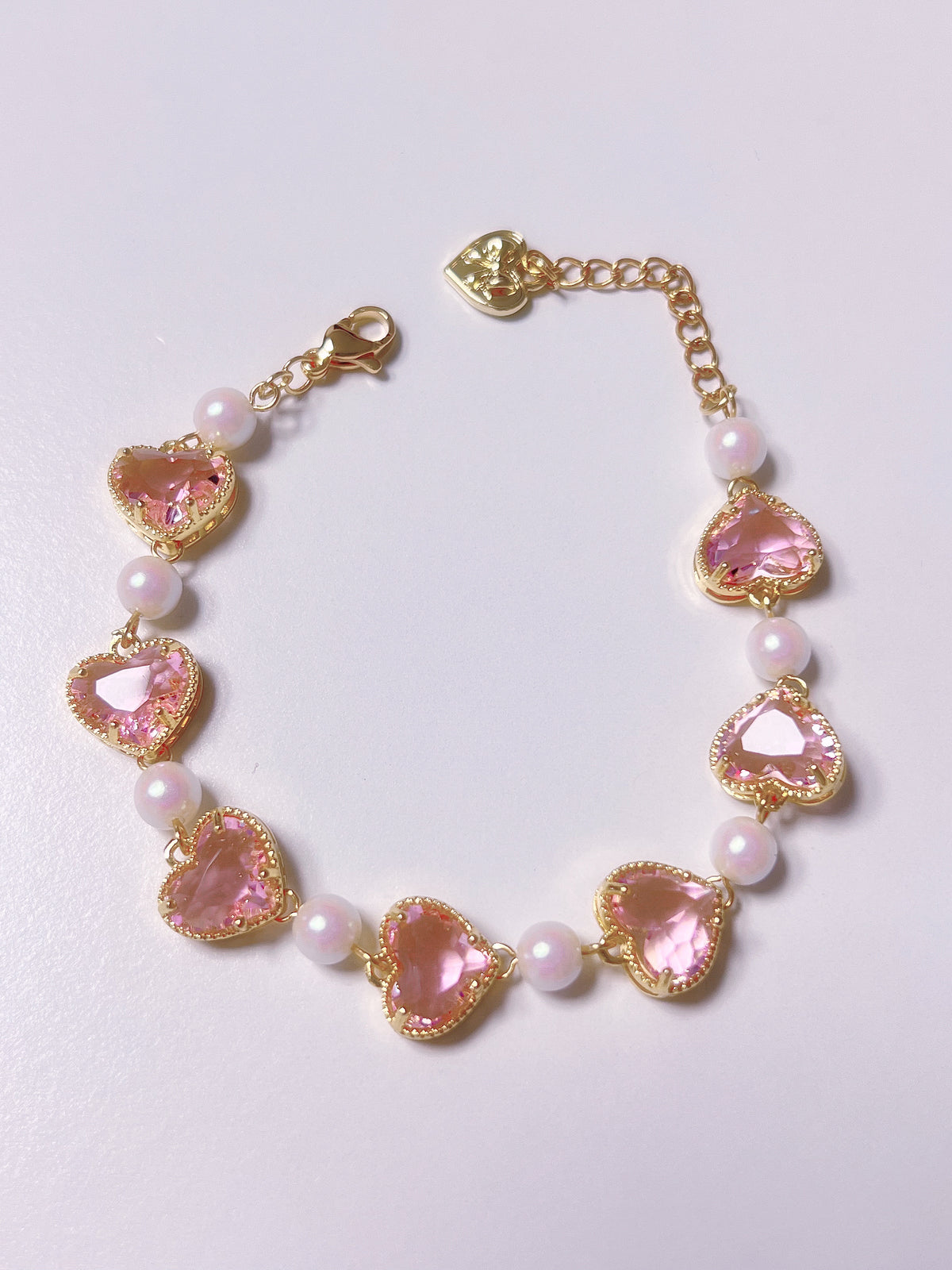 Royal Gold Pink Heart Gemstone Bracelet