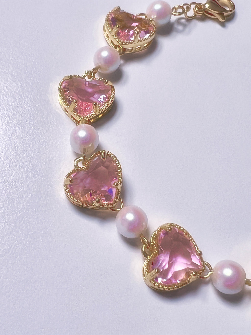 Royal Gold Pink Heart Gemstone Bracelet