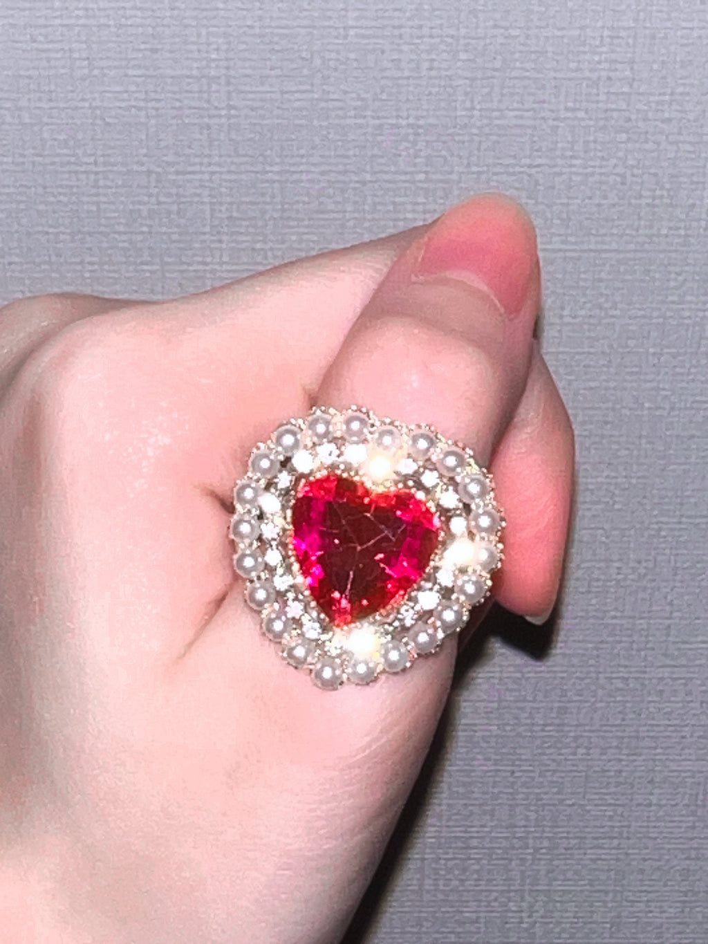 Coquette Imperial Heart Gemstone Statement Ring (Magenta)