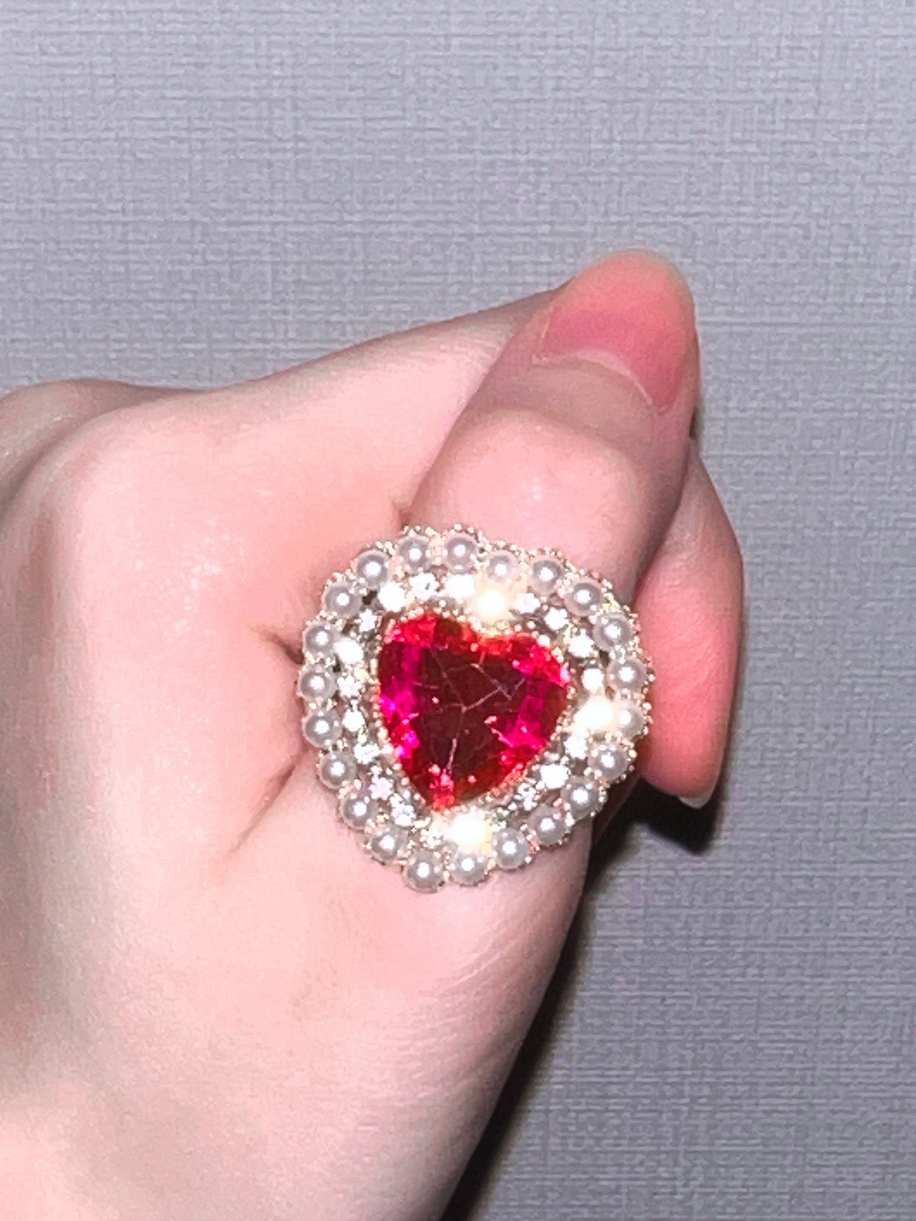 Coquette Imperial Heart Gemstone Statement Ring (Magenta)