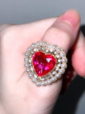 Coquette Imperial Heart Gemstone Statement Ring (Magenta)