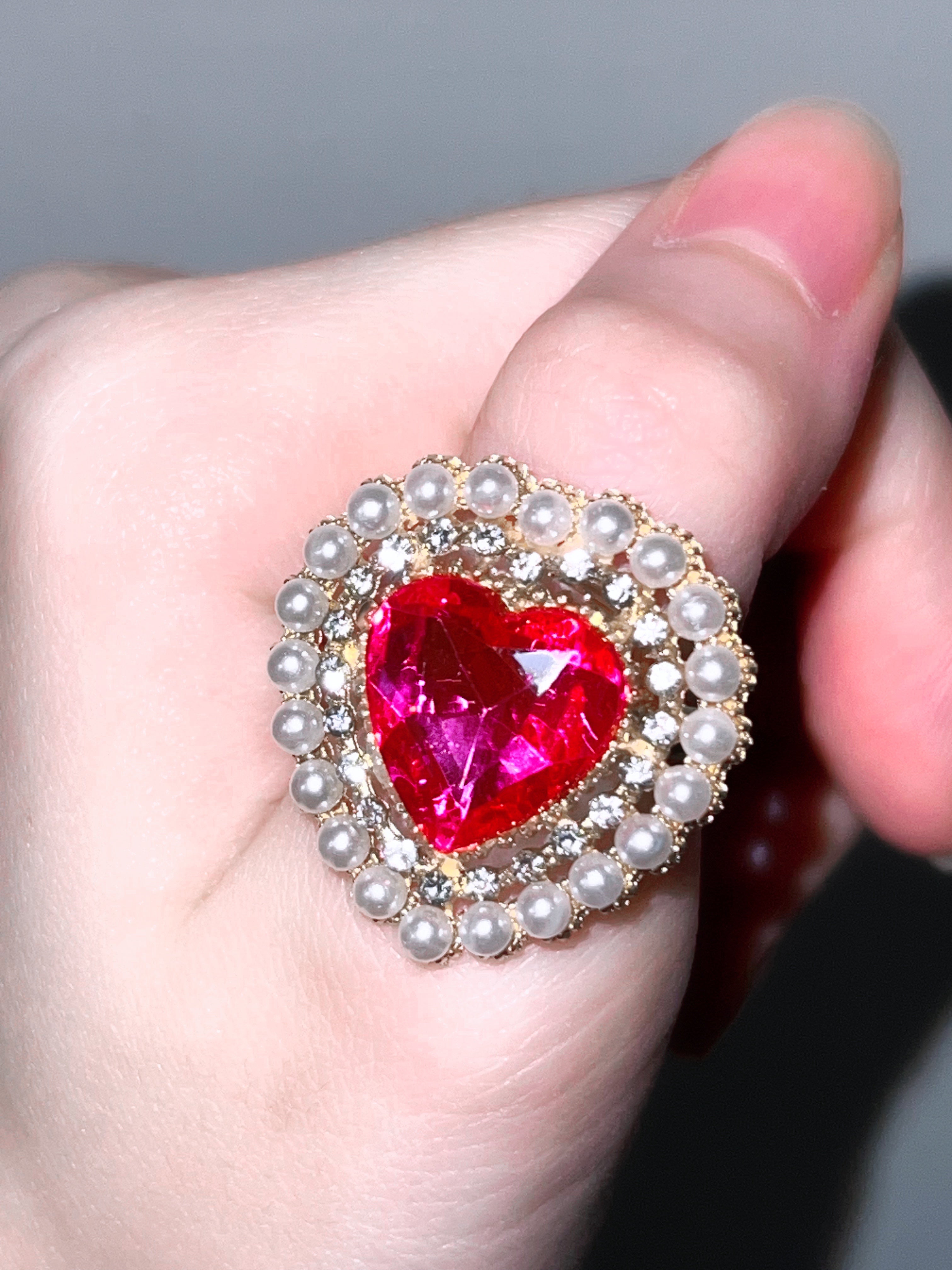Coquette Imperial Heart Gemstone Statement Ring (Magenta)