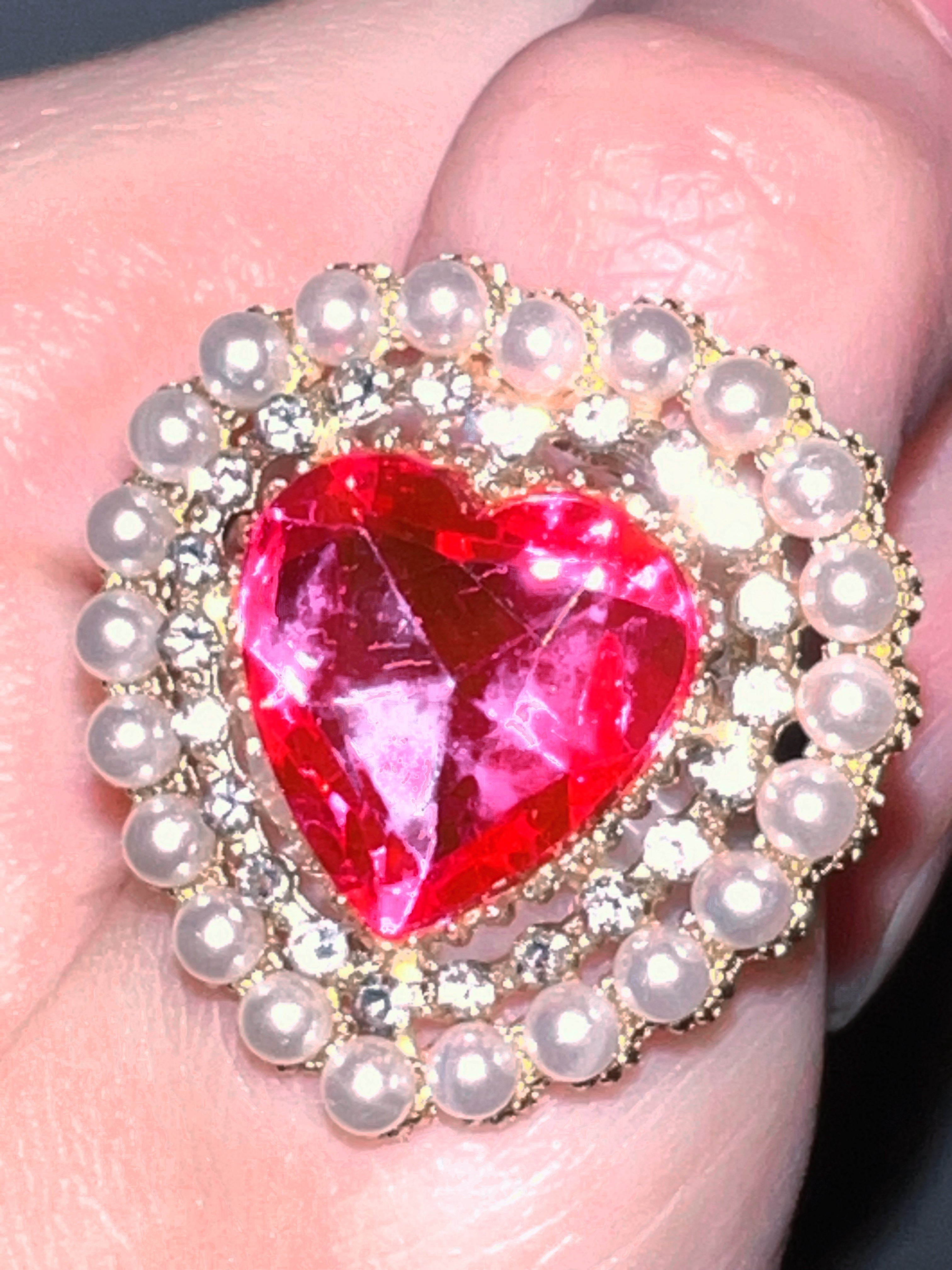 Coquette Imperial Heart Gemstone Statement Ring (Magenta)