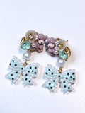 Polka Dot Ribbon & Teddy Bear Drop Earrings (MINT)