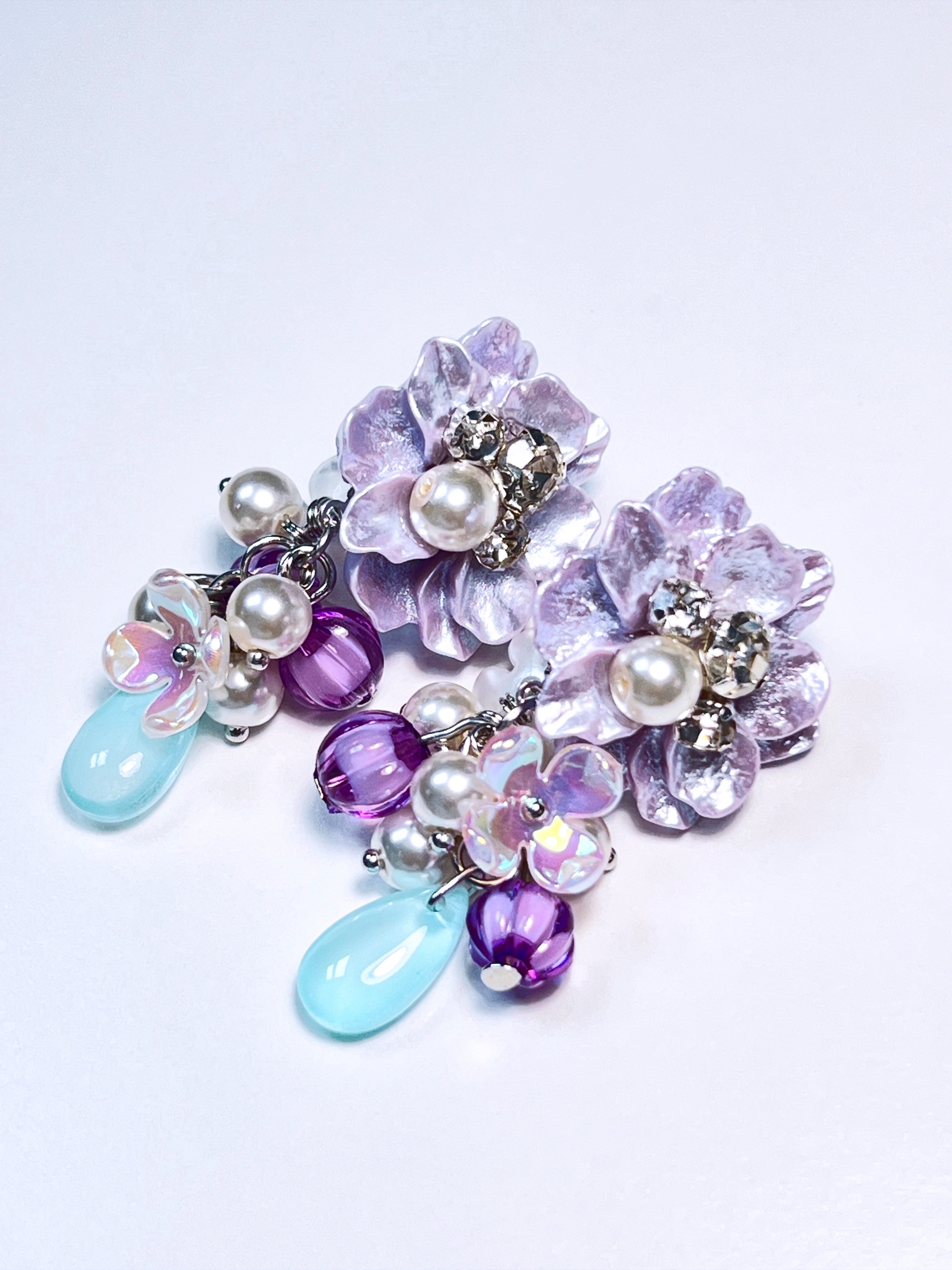Fairy Garden Purple Bloom & Aqua Drop Earrings
