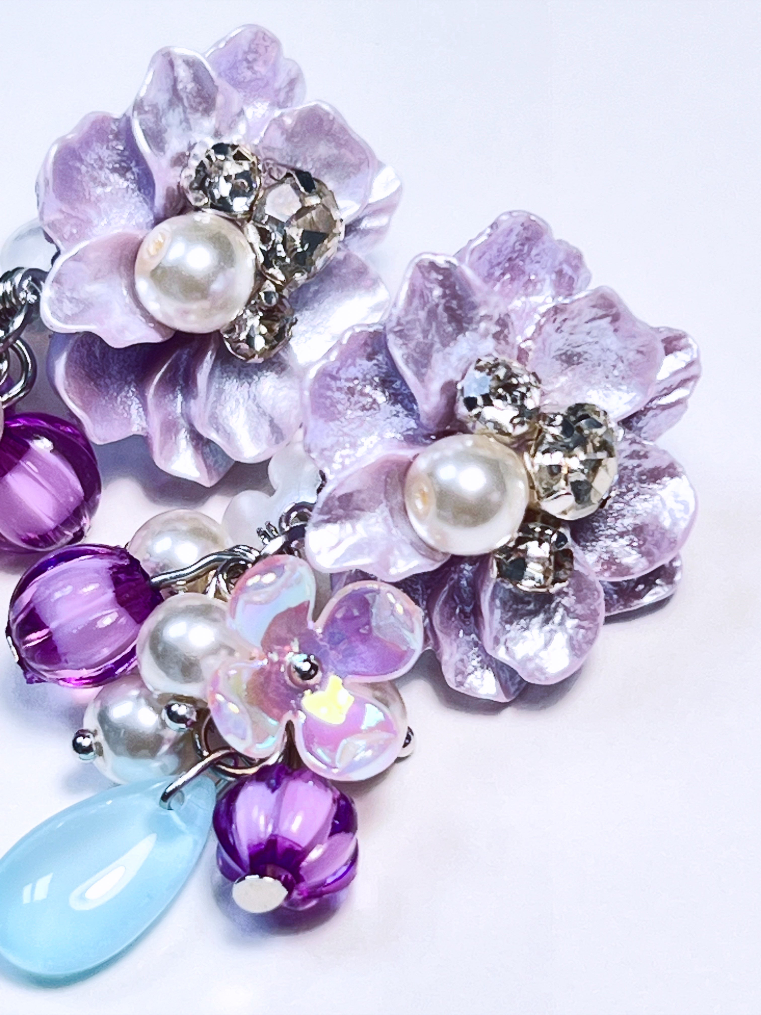 Fairy Garden Purple Bloom & Aqua Drop Earrings