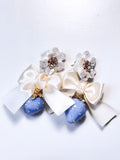 Cream Satin Ribbon & Blue Strawberry Drop Earrings