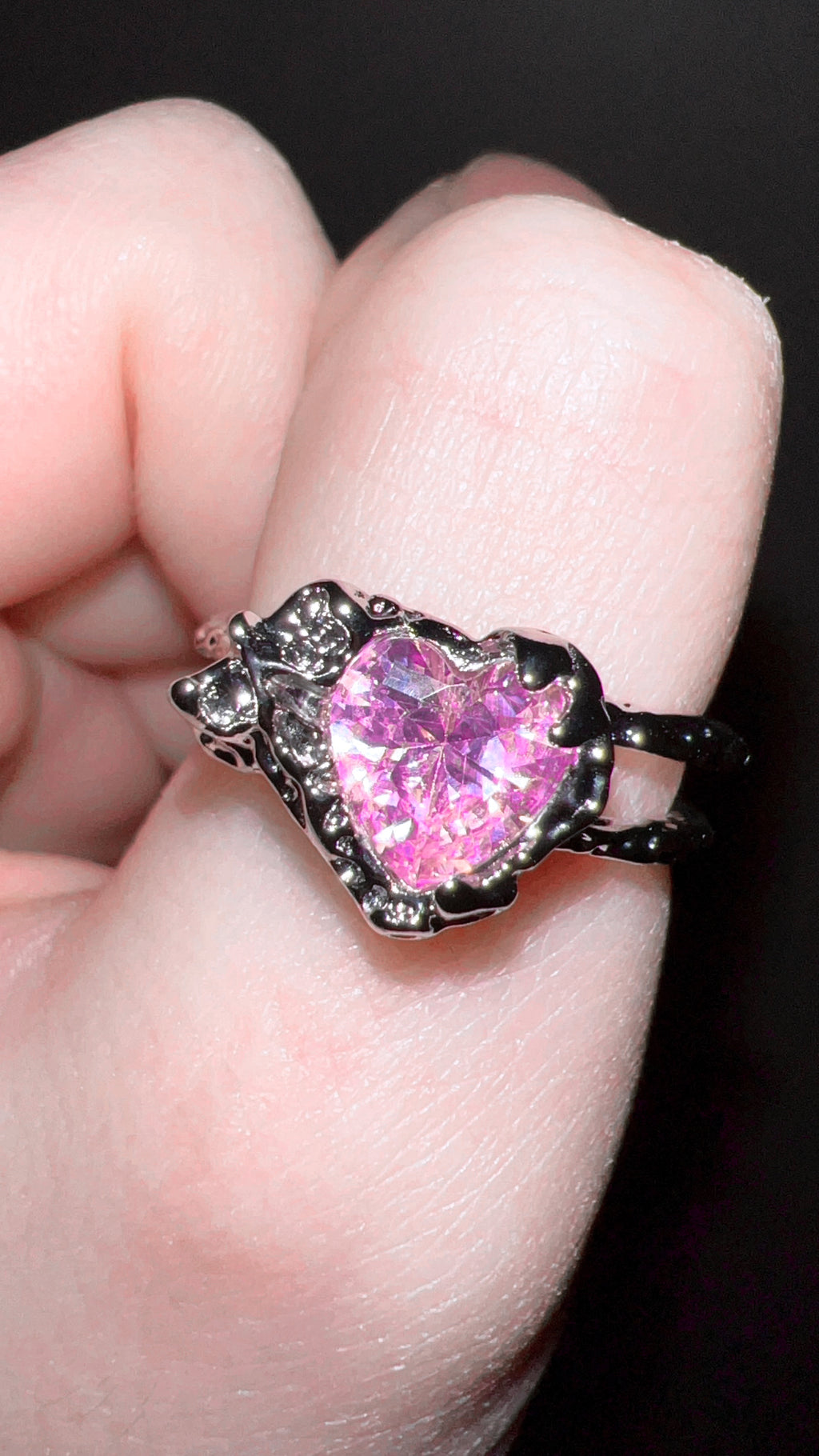 Liquid Metal Hot Pink Heart Ring
