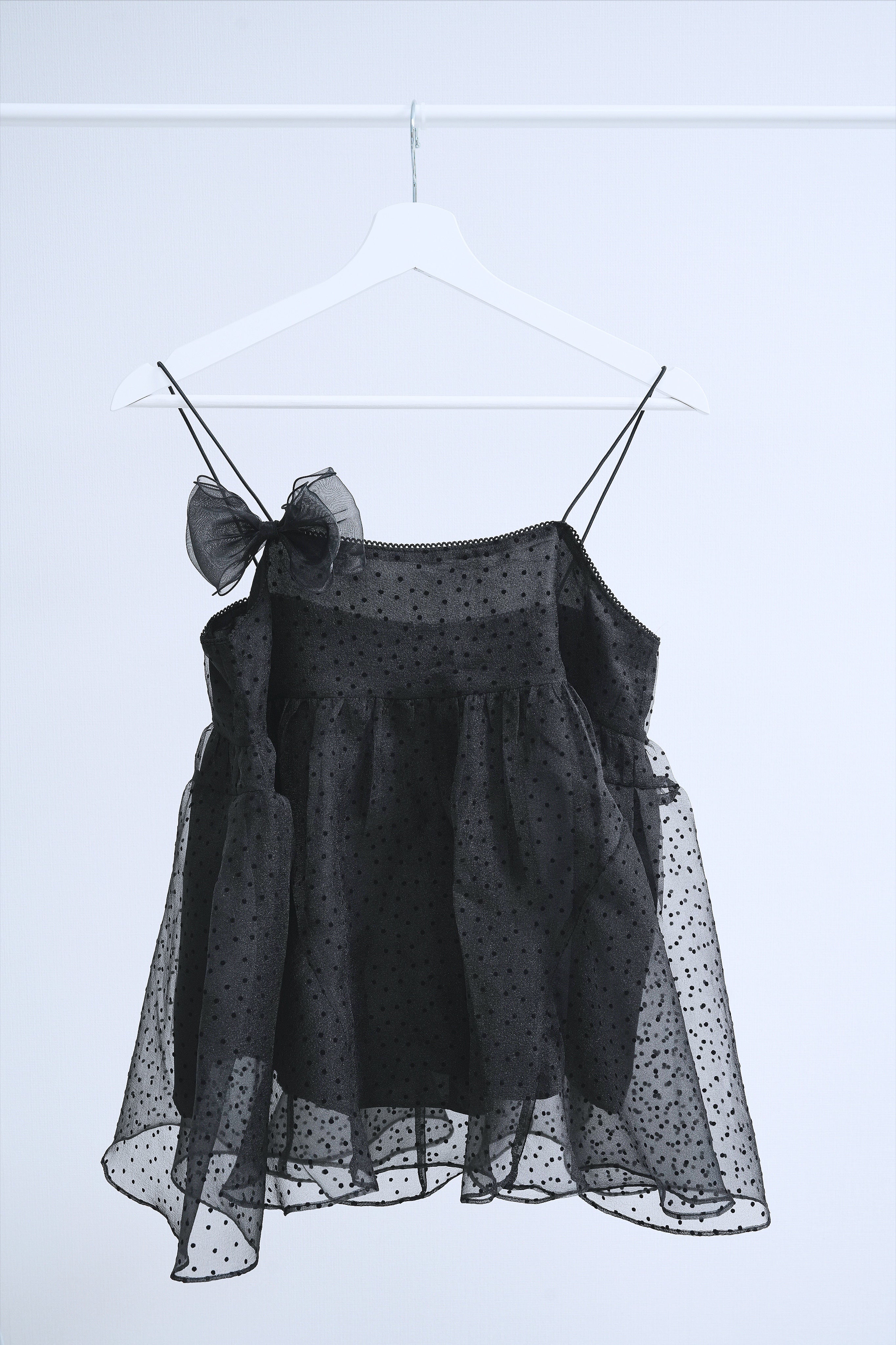 Ribbon dot tulle cami (Black)