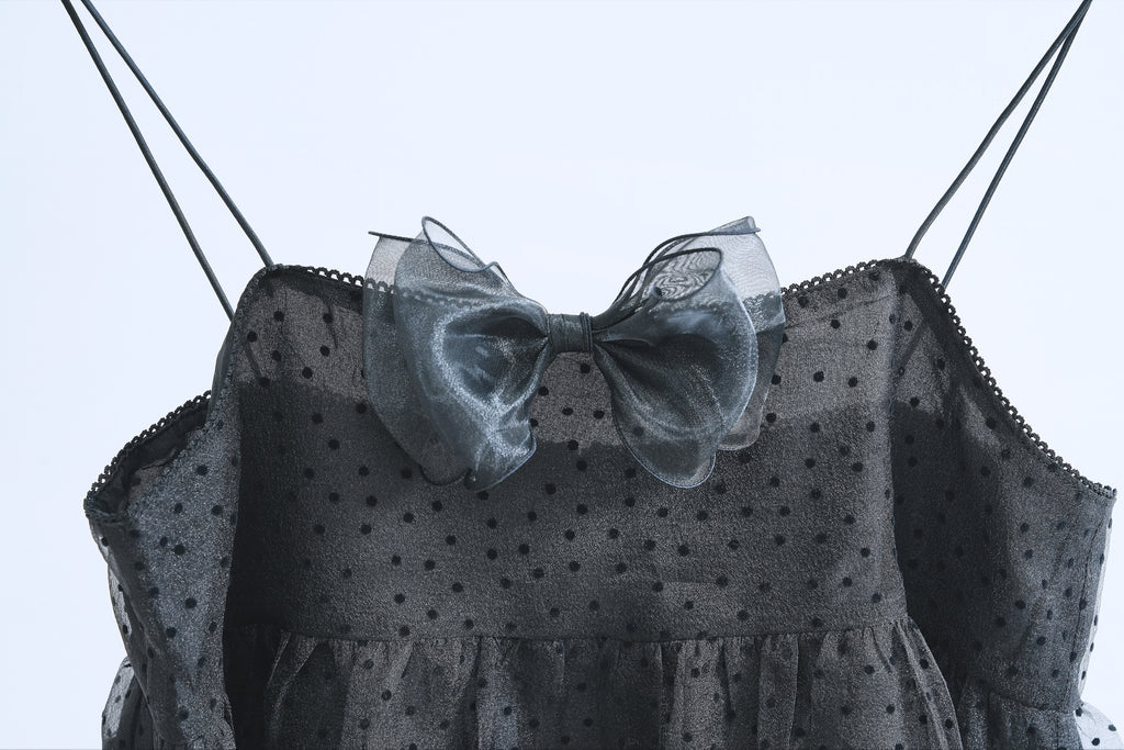 Ribbon dot tulle cami (Black)
