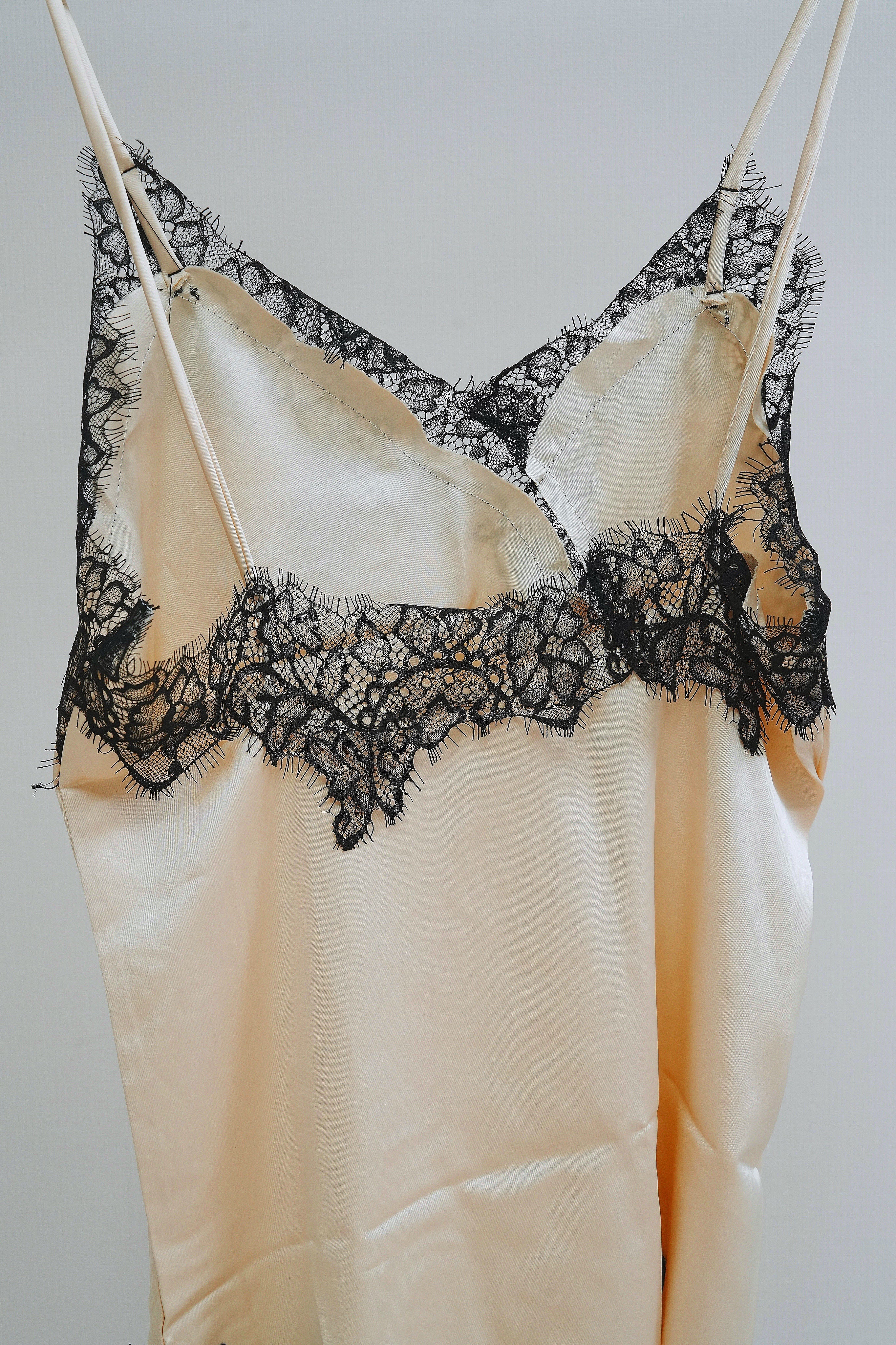 Satin V-neck with lace one piece