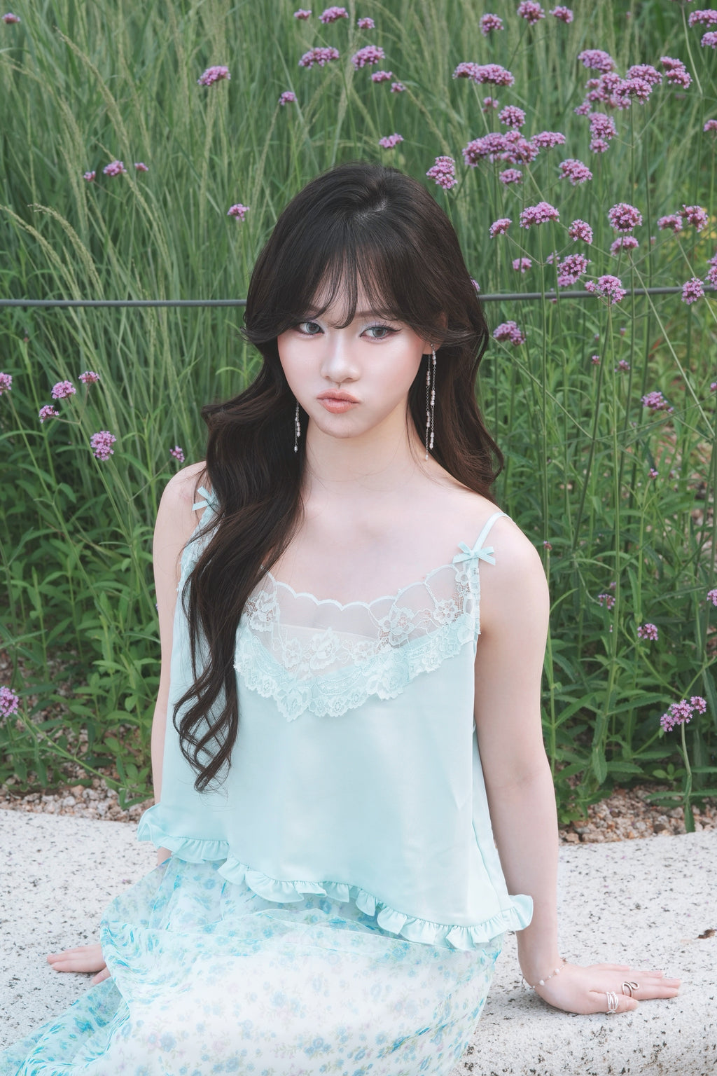 Ribbon slik lace cami(mint)
