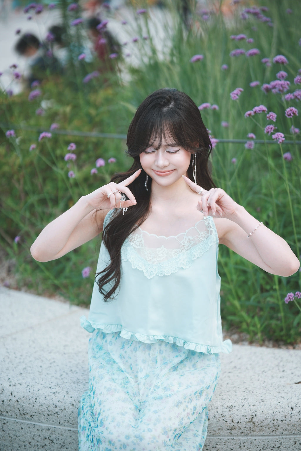 Ribbon slik lace cami(mint)