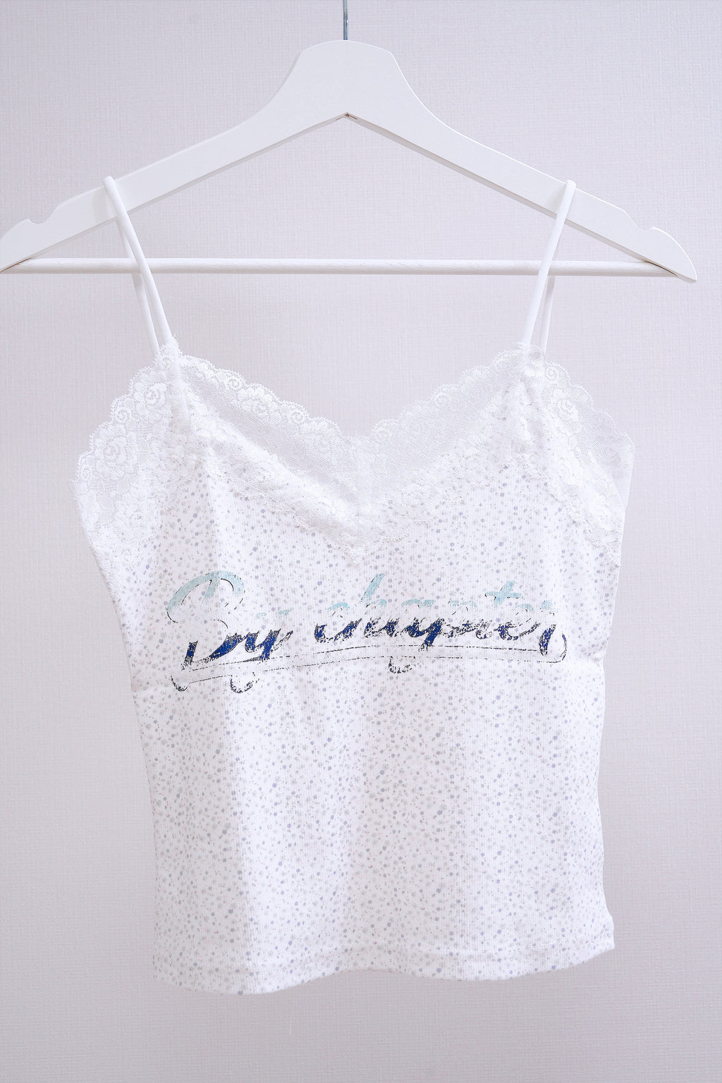 Y2K Graphic Print Lace Cami (White)