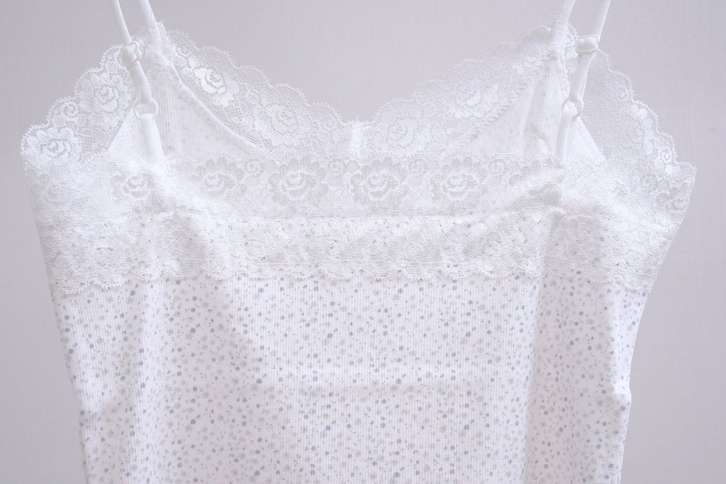 Y2K Graphic Print Lace Cami (White)