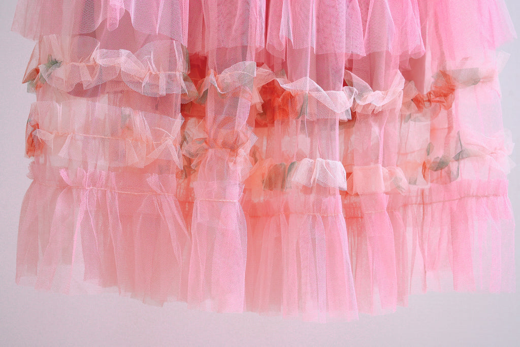 Fairy Tale Petal Organza Layered Maxi Skirt (Pink)