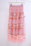 Fairy Tale Petal Organza Layered Maxi Skirt (Pink)