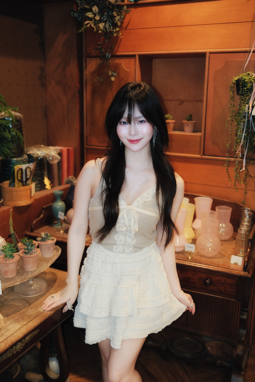 Vintage Lace Front Ribbed Cami (Oatmeal)