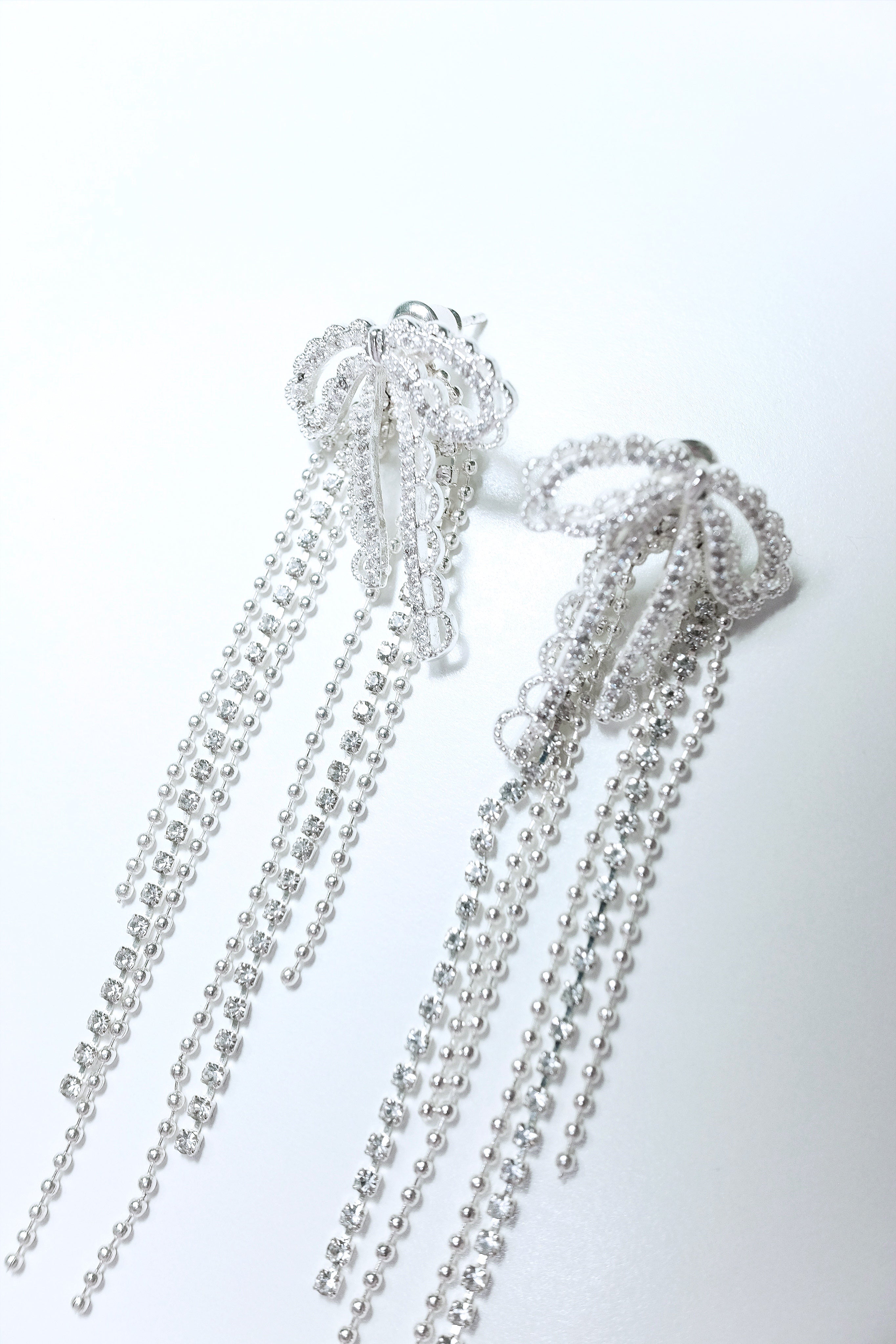 Silver Ribbon Lace Drop Earring