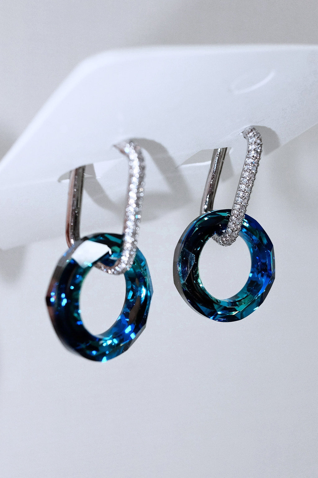 Ocean Blue Crystal Circle Hoop Earrings