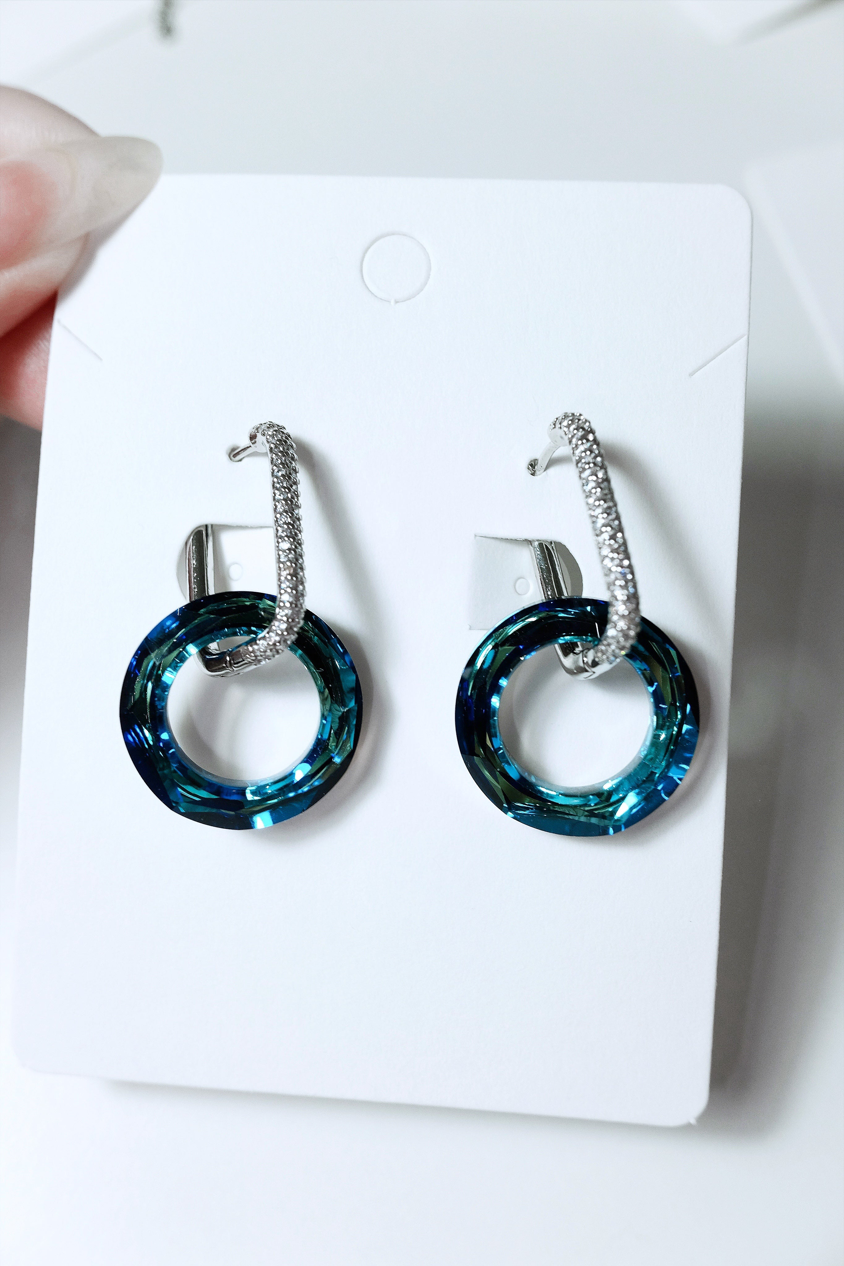 Ocean Blue Crystal Circle Hoop Earrings