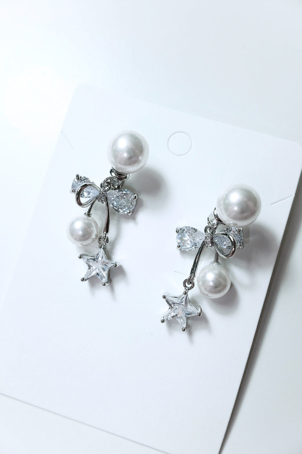 Starlight Pearl Diamond Ribbon Drop Eaarrings