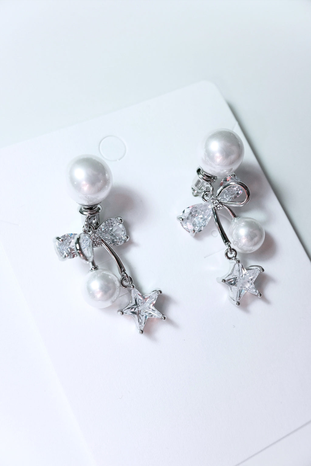 Starlight Pearl Diamond Ribbon Drop Eaarrings