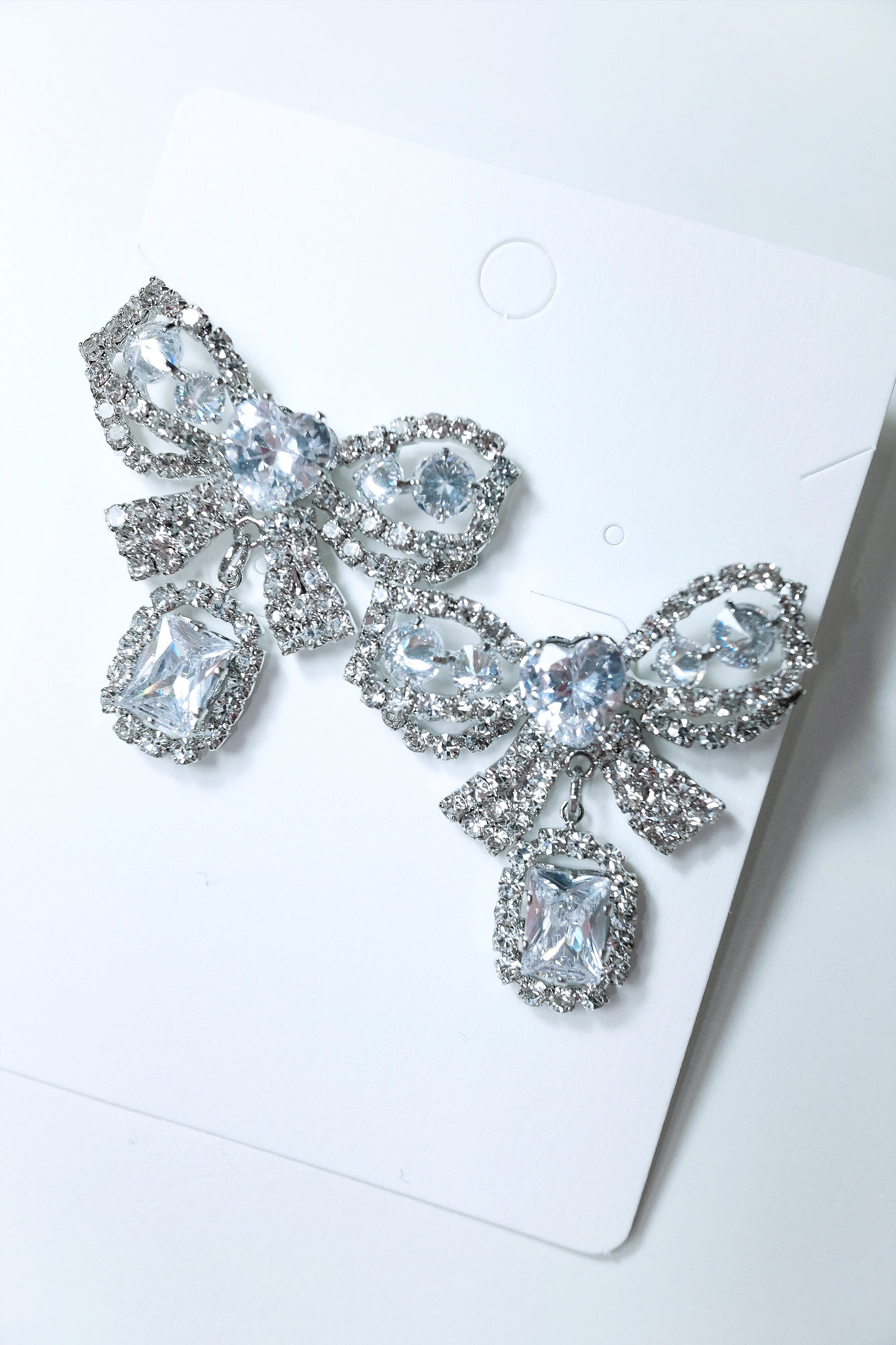 Royal Diamond Heart Ribbon Bell Earrings