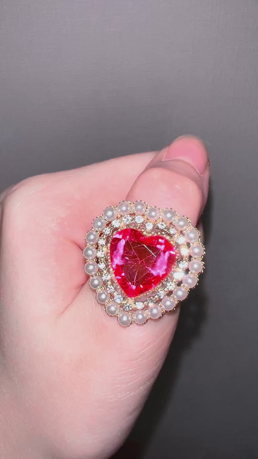 Coquette Imperial Heart Gemstone Statement Ring (Magenta)