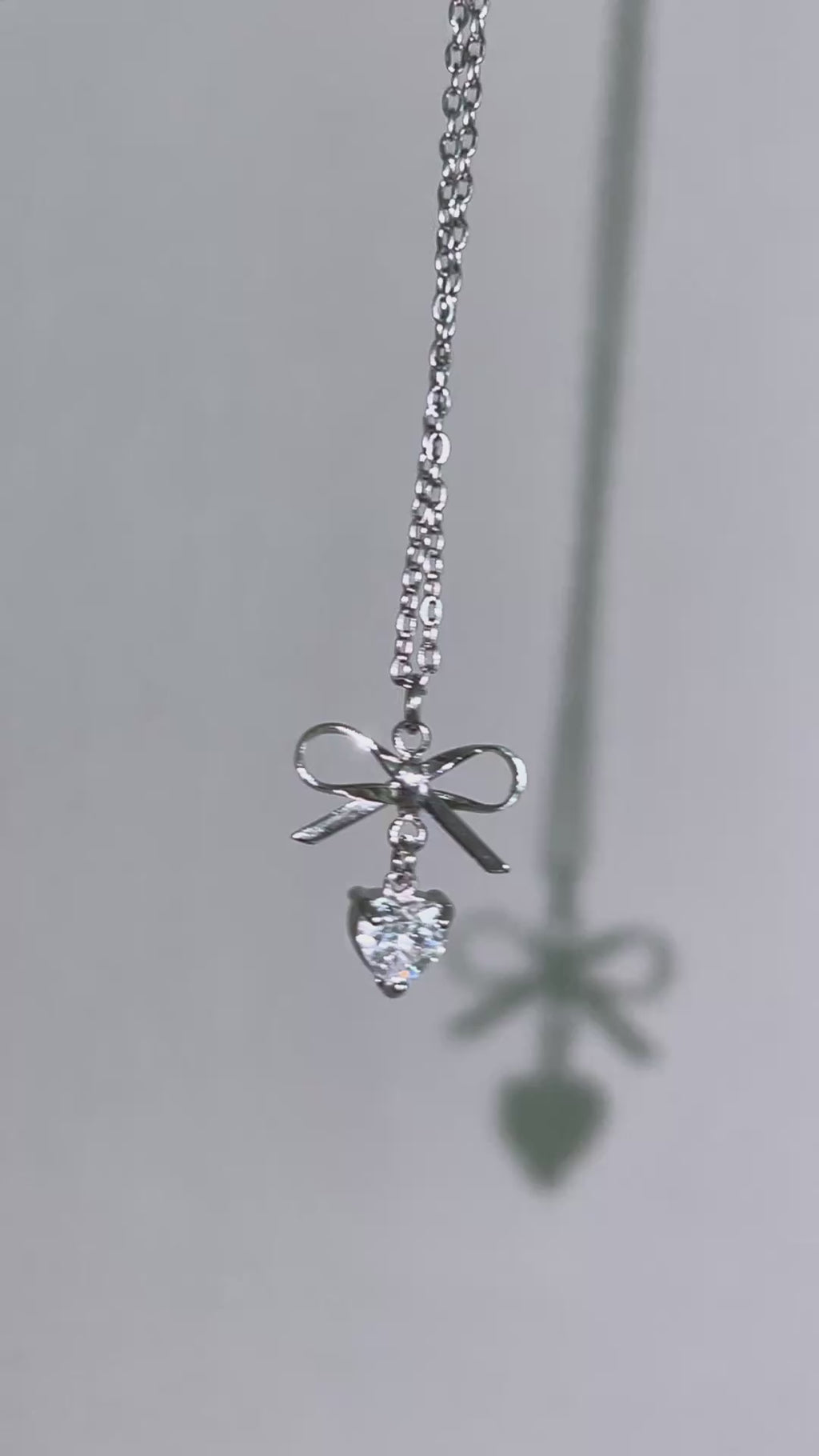 (SET) Ribbon Heart Stone Earrings+Necklace