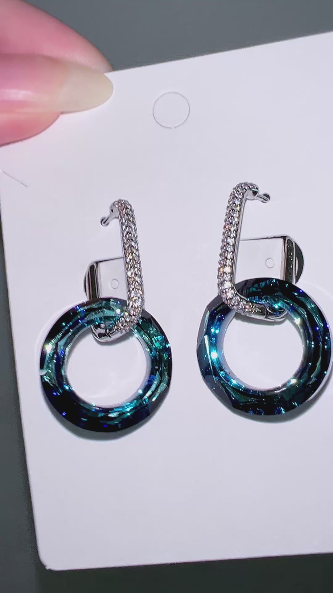 Ocean Blue Crystal Circle Hoop Earrings