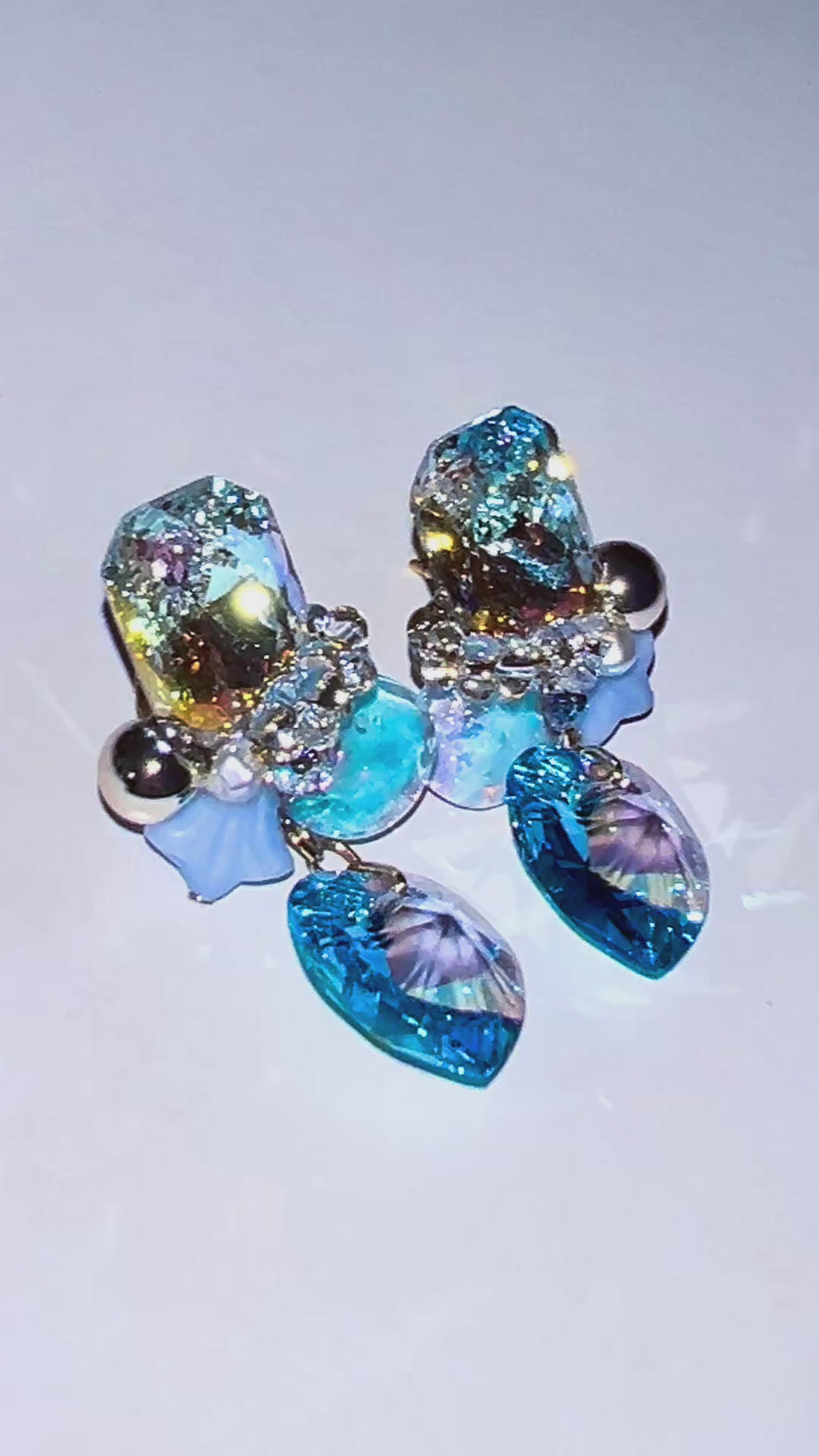 Cosmic Blue Gemstone & Crystal Heart Earrings