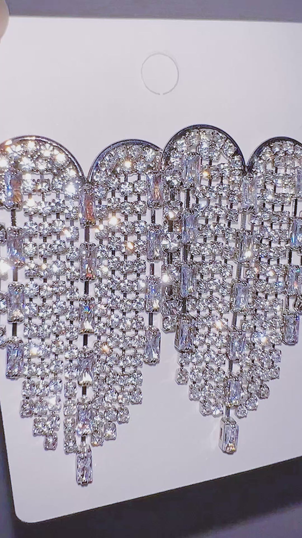 Silver Majestic Heart Waterfall Rhinestone Earrings